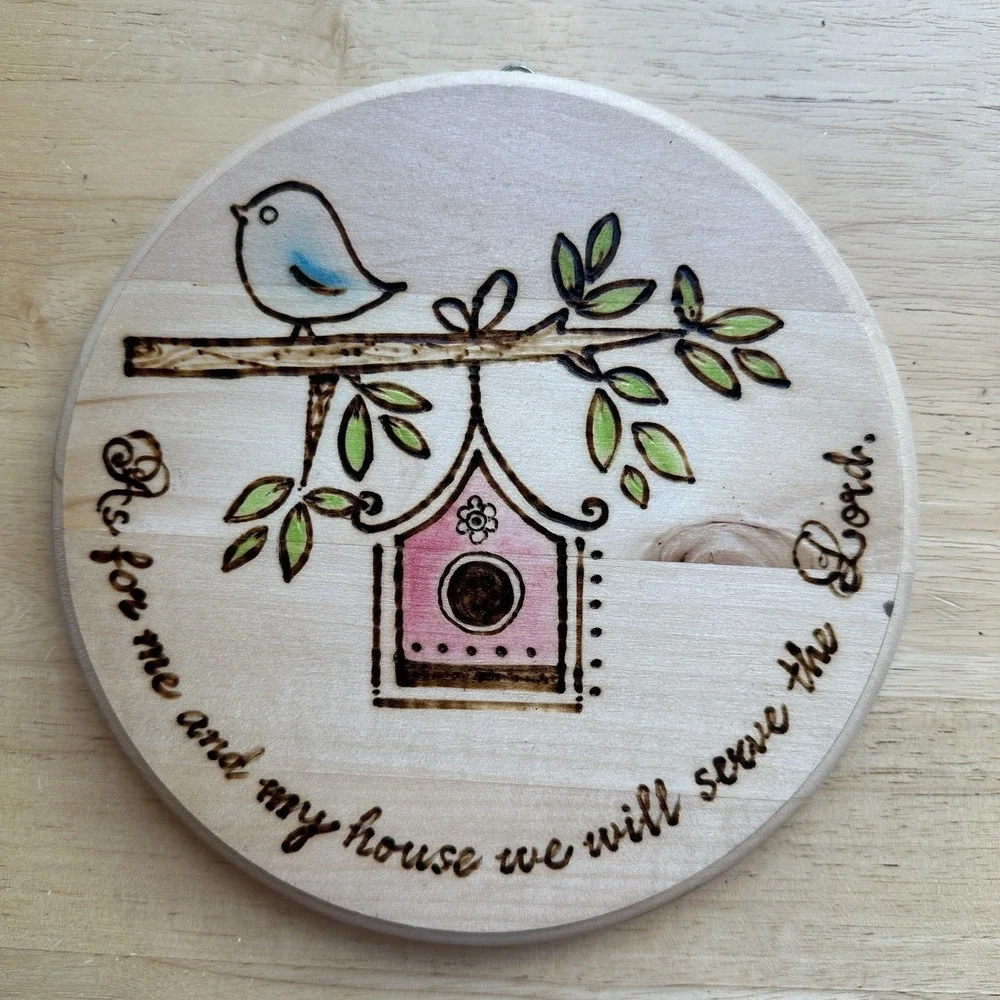 Vintage Wall Art 7.5 Inch As For‎ Me And My House Wood Paint Burn Bird Christian